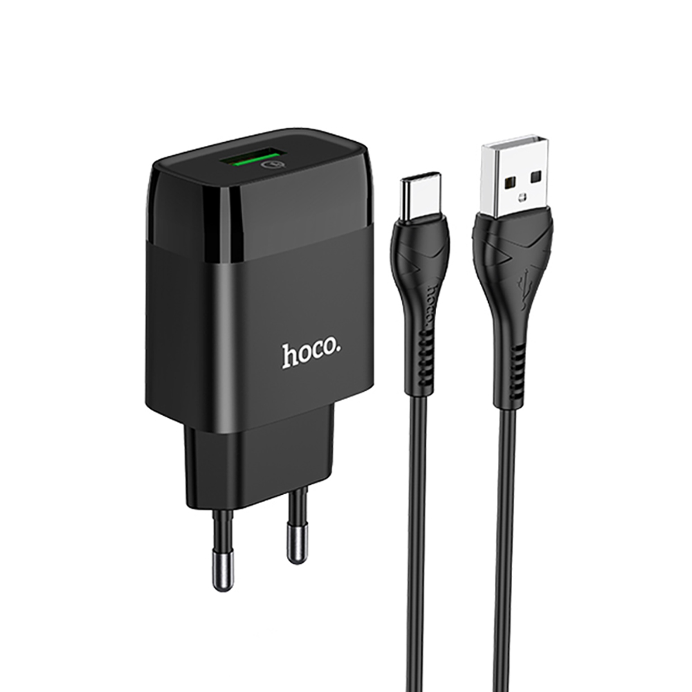 Комплект СЗУ hoco. модель C72Q, USB-C 18Вт, QC3.0, каб. C-C, черный - #1