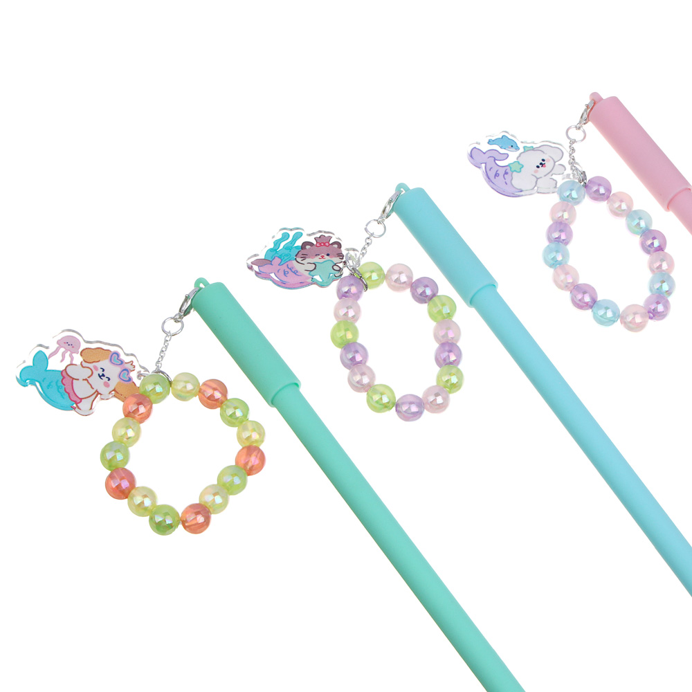 Ручка гелевая черная, с браслетом и фигуркой забавных животных, 3 дизайна - #6