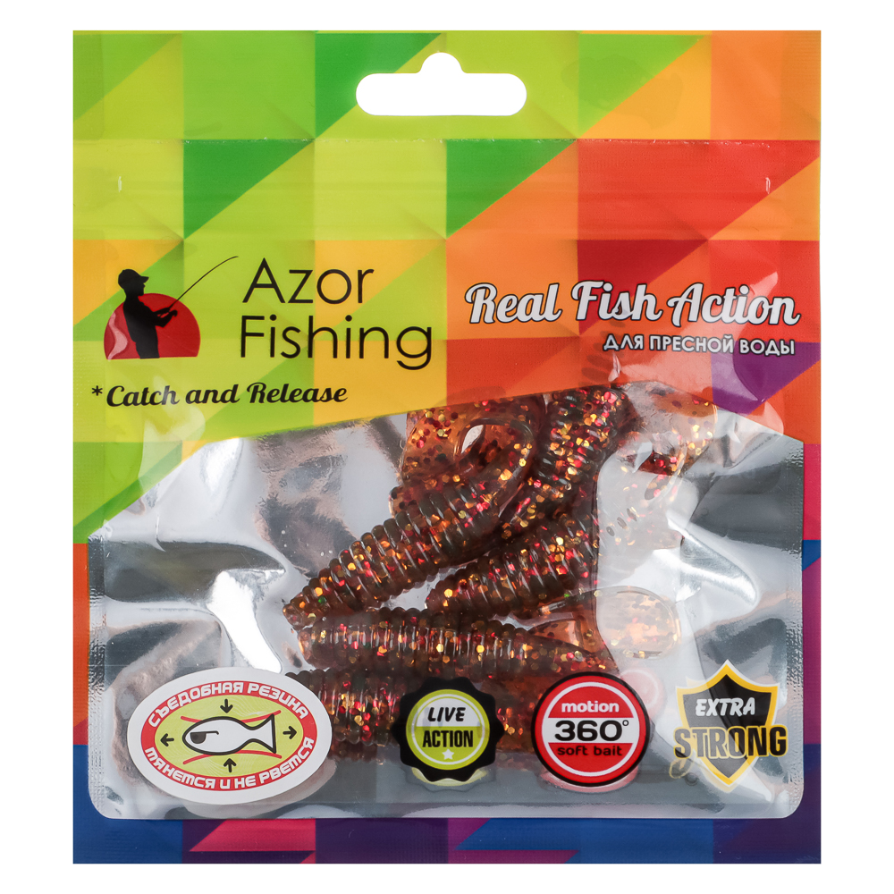 Приманка мягкая "Твистер" AZOR FISHING 2.5, силикон Премиум, 65 мм, 5 шт, микс цветов - #16