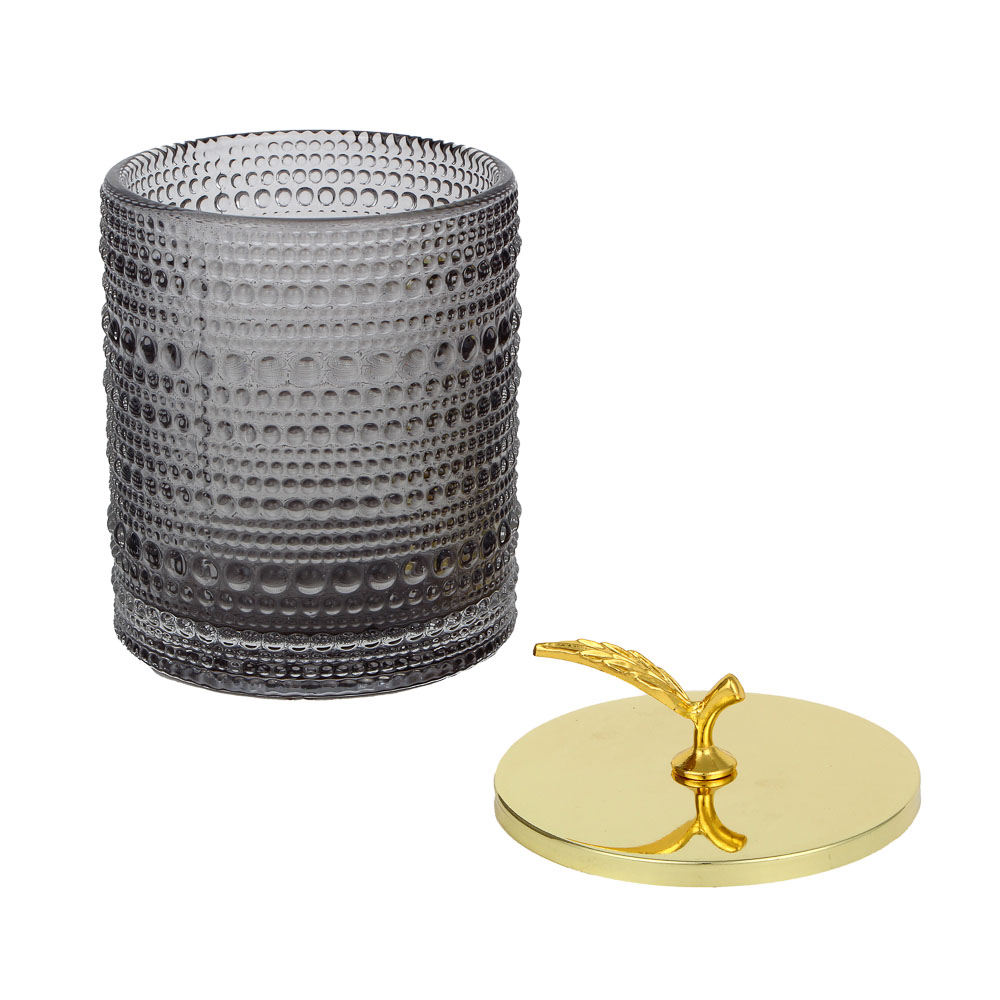 Шкатулка стеклянная с листочком, цвет графитовый, 8,5x12см - #5