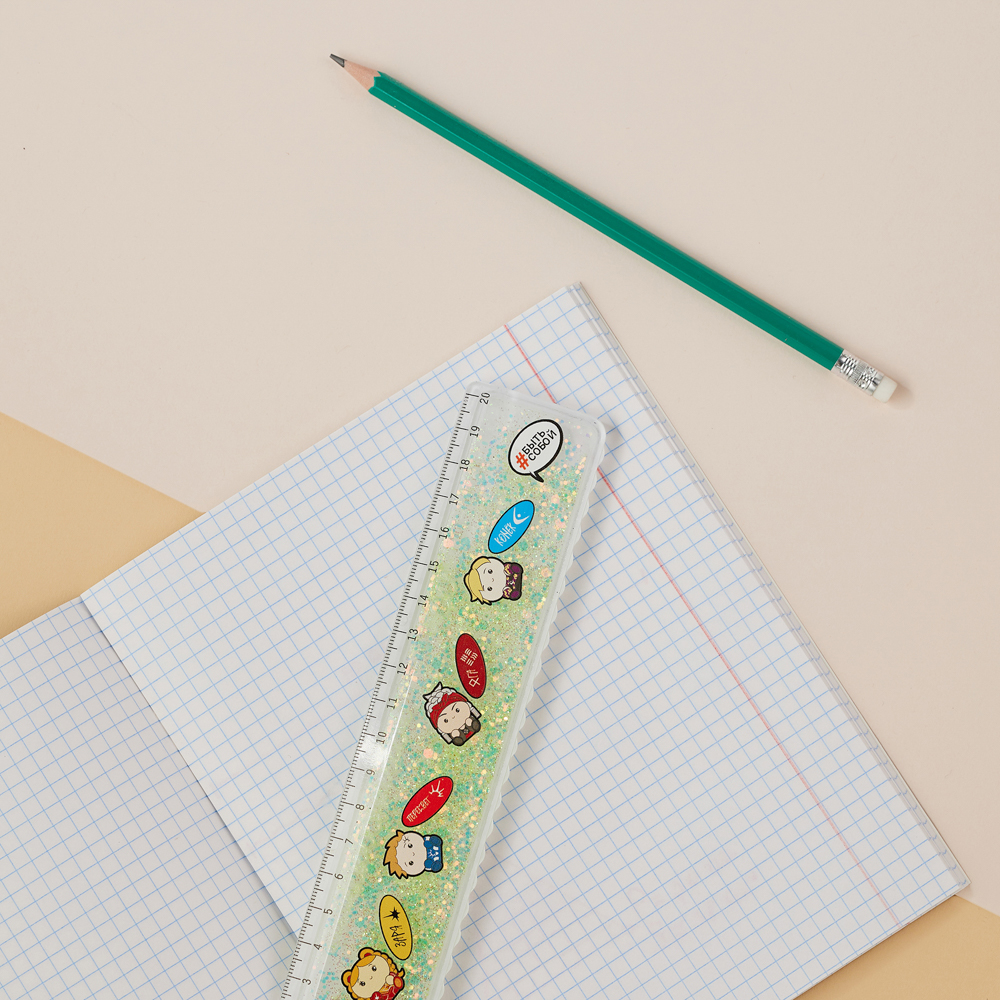 BY Русские Супергерои Линейка 20 см, принт, подвижные блестки в геле, "Кавай", 4 цвета - #17