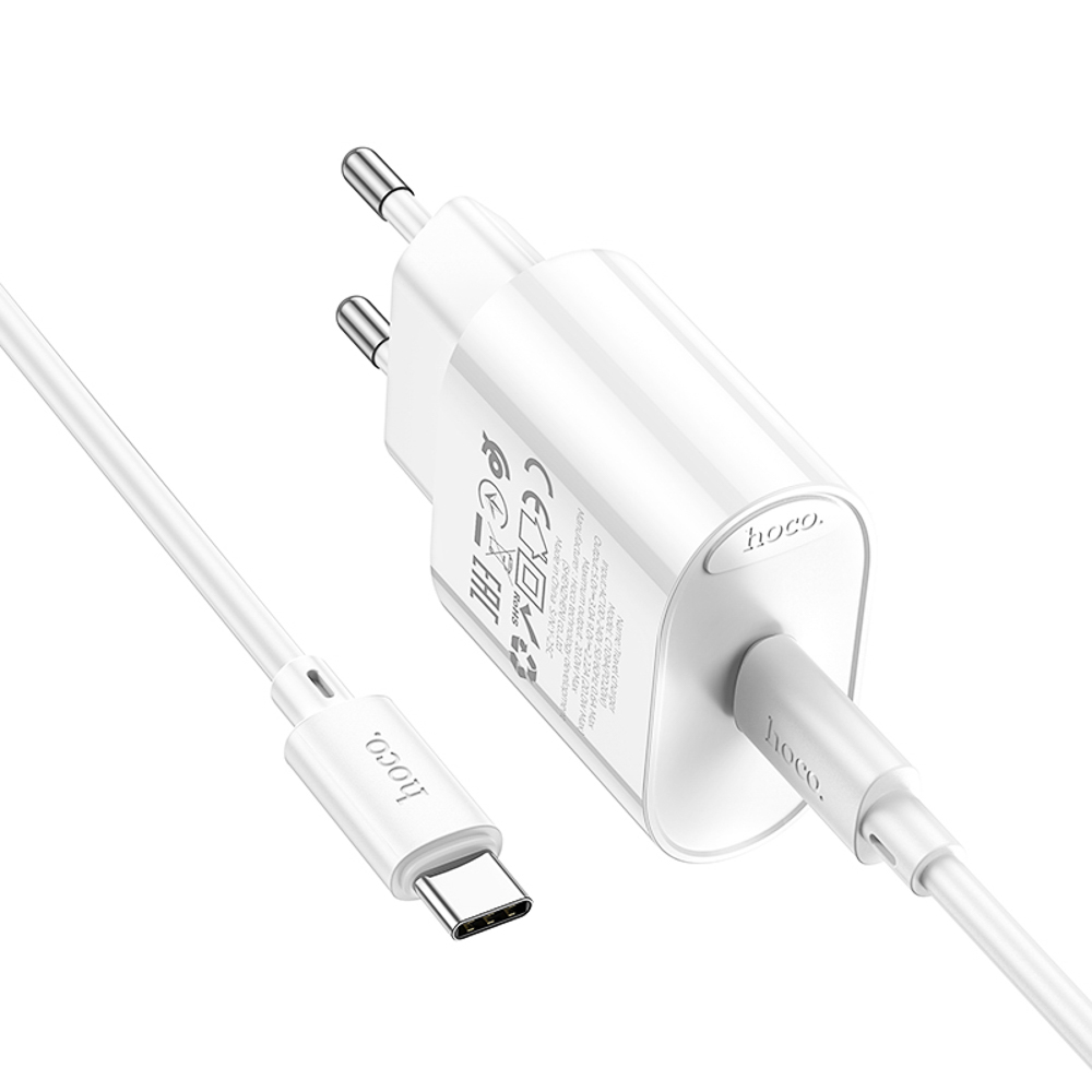 hoco. Комплект зарядное устройство с кабелем модель C109A, USB-С 20W PD, каб C-C 1м, цвет: белый - #4