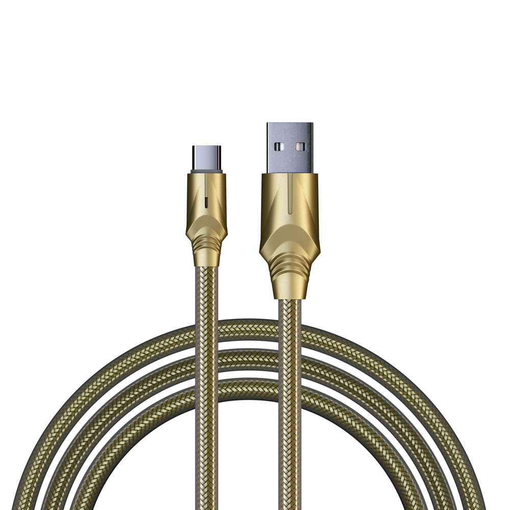 BY Кабель для зарядки Золото Type-C, 1м, Быстрая зарядка QC3.0, штекер  металл, золотистый (931-184)