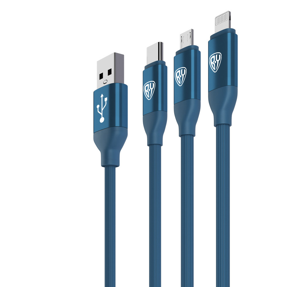 Кабель для зарядки BY 3 в 1, iP/Micro USB/Type-C, синий, 2.4А, 1,5 м  (931-213)