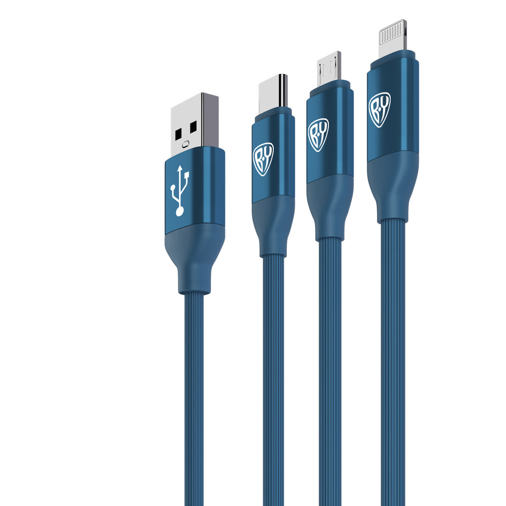 Кабель для зарядки BY 3 в 1, iP/Micro USB/Type-C, синий, 2.4А, 1,5 м - #3