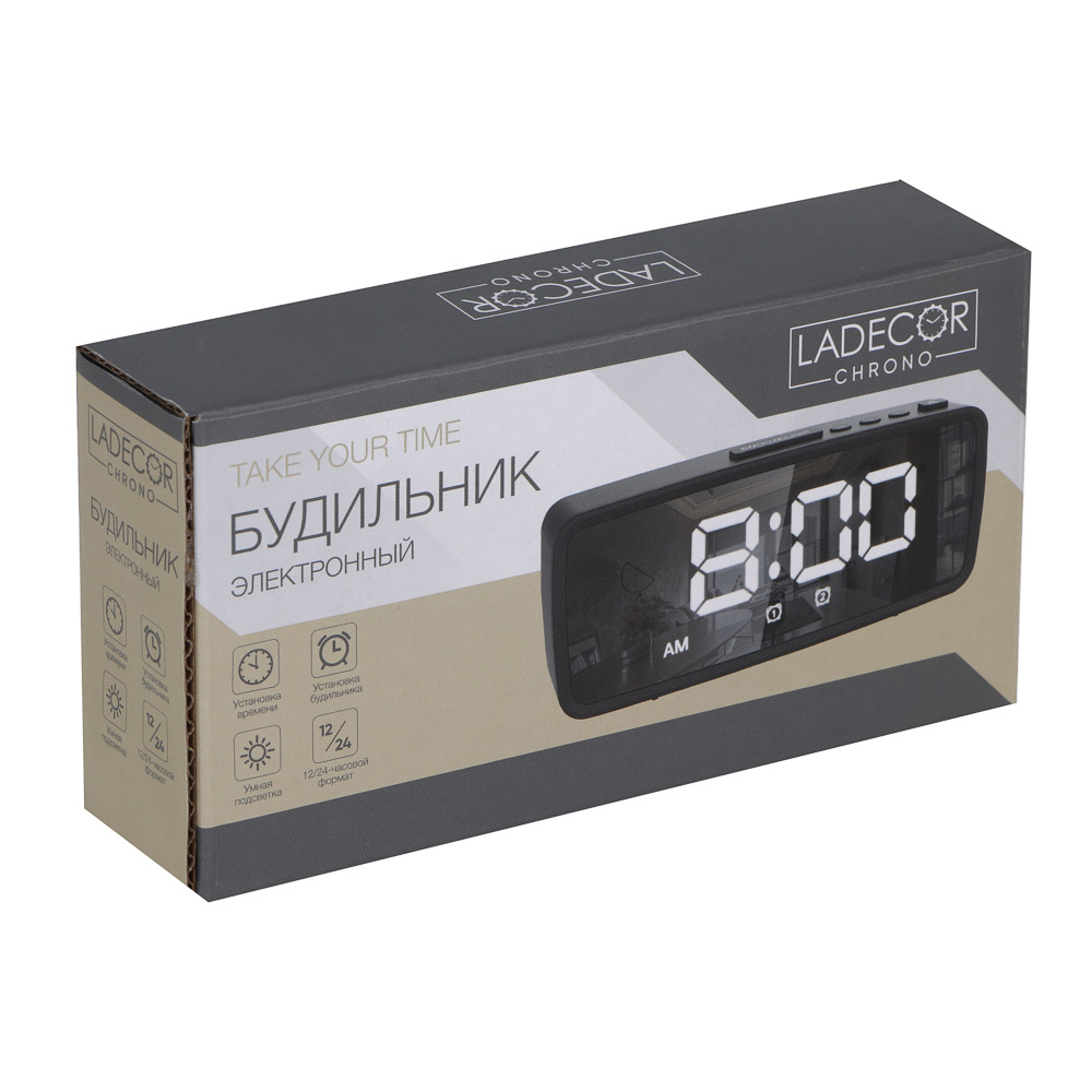 LADECOR CHRONO Будильник электронный, 14x5,7 см, USB/3xAAA, пластик, цвет черный, арт.2 - #8