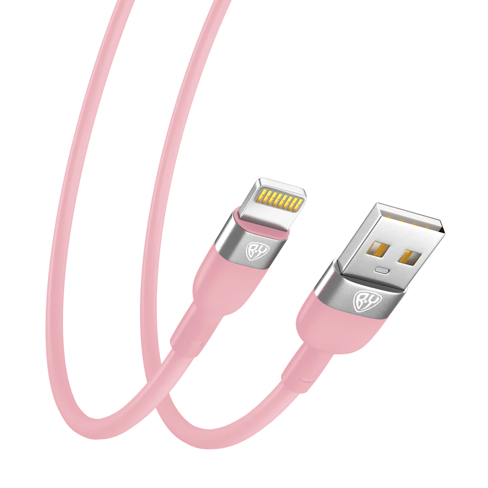 BY Кабель для зарядки Live iP, 1м, 2.4A, силиконовая оплетка, розовый - #5