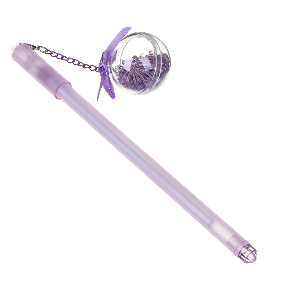 Ручка гелевая синяя с подвеской - брелоком в форме шара с наполнителем и бантиком, 0,5мм, пл., 2 цв. - #2