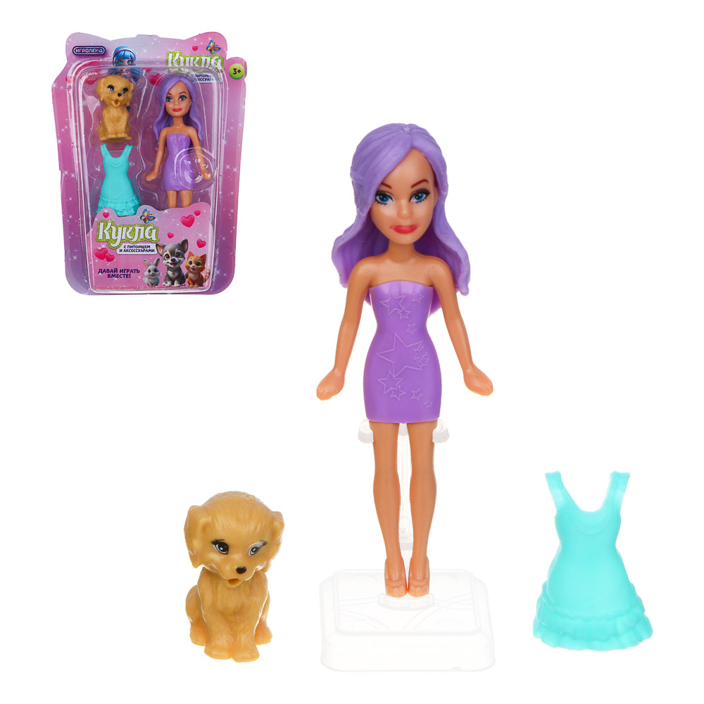 ИГРОЛЕНД Кукла 9 см с питомцем, ABS, PP, 9,5х2,5х12,5 см, 4 дизайна - #1