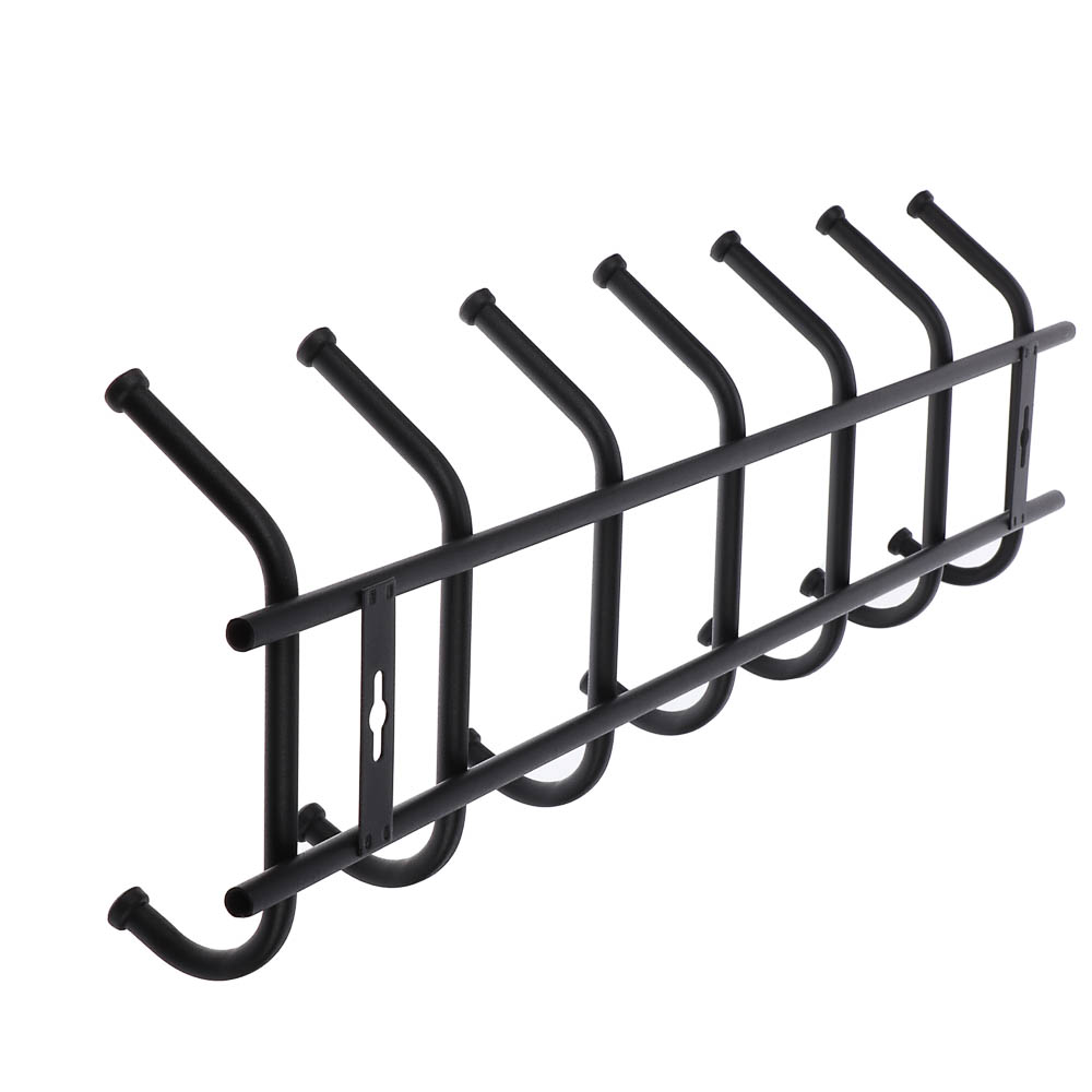 Вешалка настенная, 7 крючков, металл, цвет матовый черный - #3