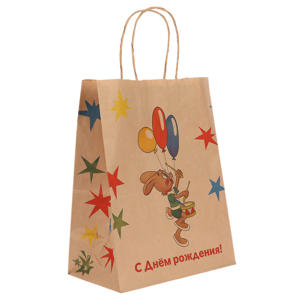 Пакет подарочный с кручеными ручками 24х14х30см, "Ну, погоди! С Днём Рождения", в ассортименте - #3