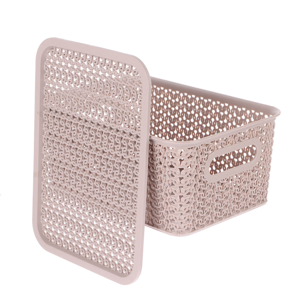 Корзинка Вязь 3л 235х173х105мм с крышкой, розовый нюд - #2