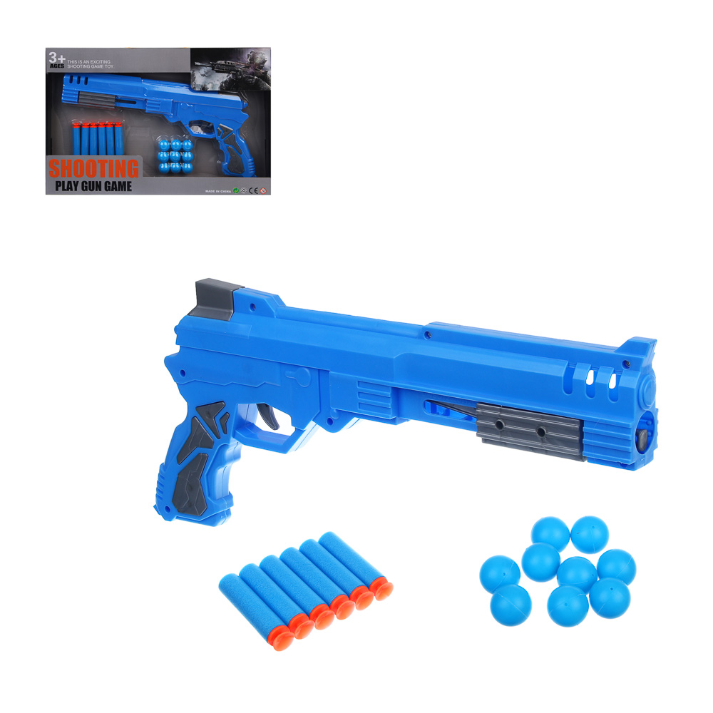 ИГРОЛЕНД Пистолет с шариками и пулями, ABS, PP, EVA, 37х3,5х24 см, 2 диз - #1