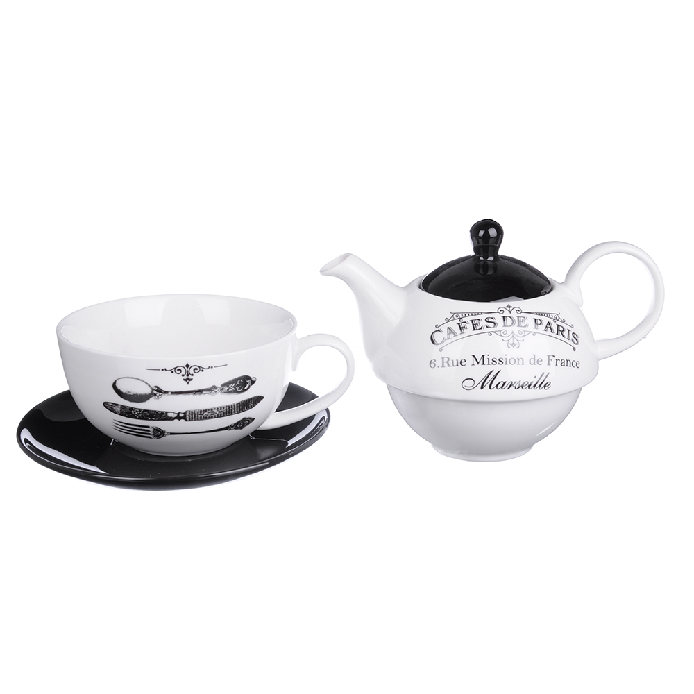 MILLIMI Кафе де Пари Набор чайный "Эгоист", чайник 380мл, чашка 320мл, блюдце 15см, керамика - #2