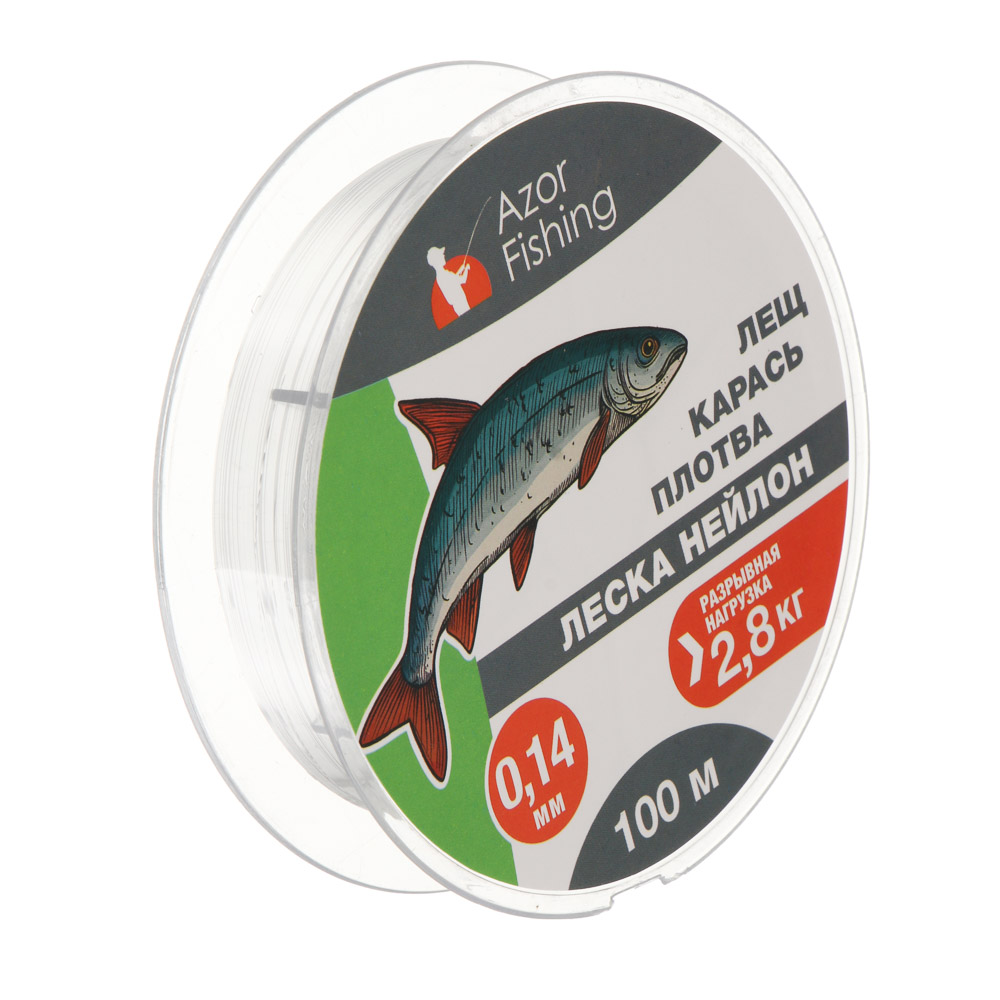Леска "Лещ, Карась, Плотва" тм AZOR FISHING, нейлон, 100м, 0,14мм, 2,8кг, прозрачный - #1