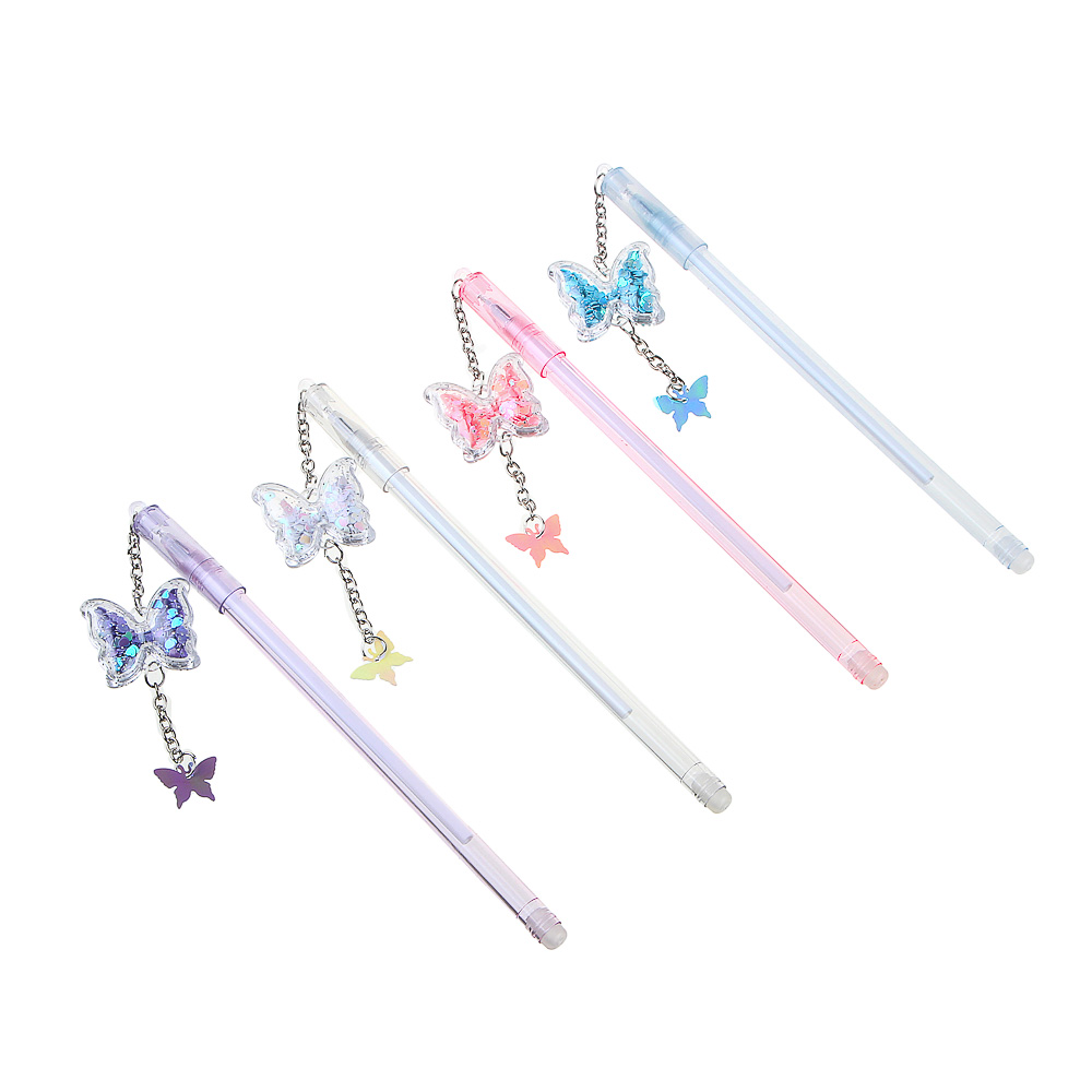 Ручка гелевая с подвеской в форме бабочки, (внутри блестки), 16см, 4 цв корпуса, пластик, металл - #1