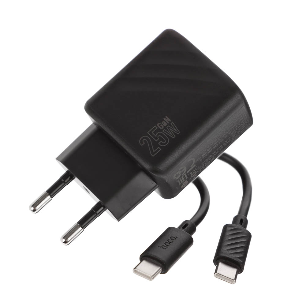 hoco. Зарядное устройство модель CS24A, USB-С 25W + Кабель для зарядки С-C, цвет: черный - #14