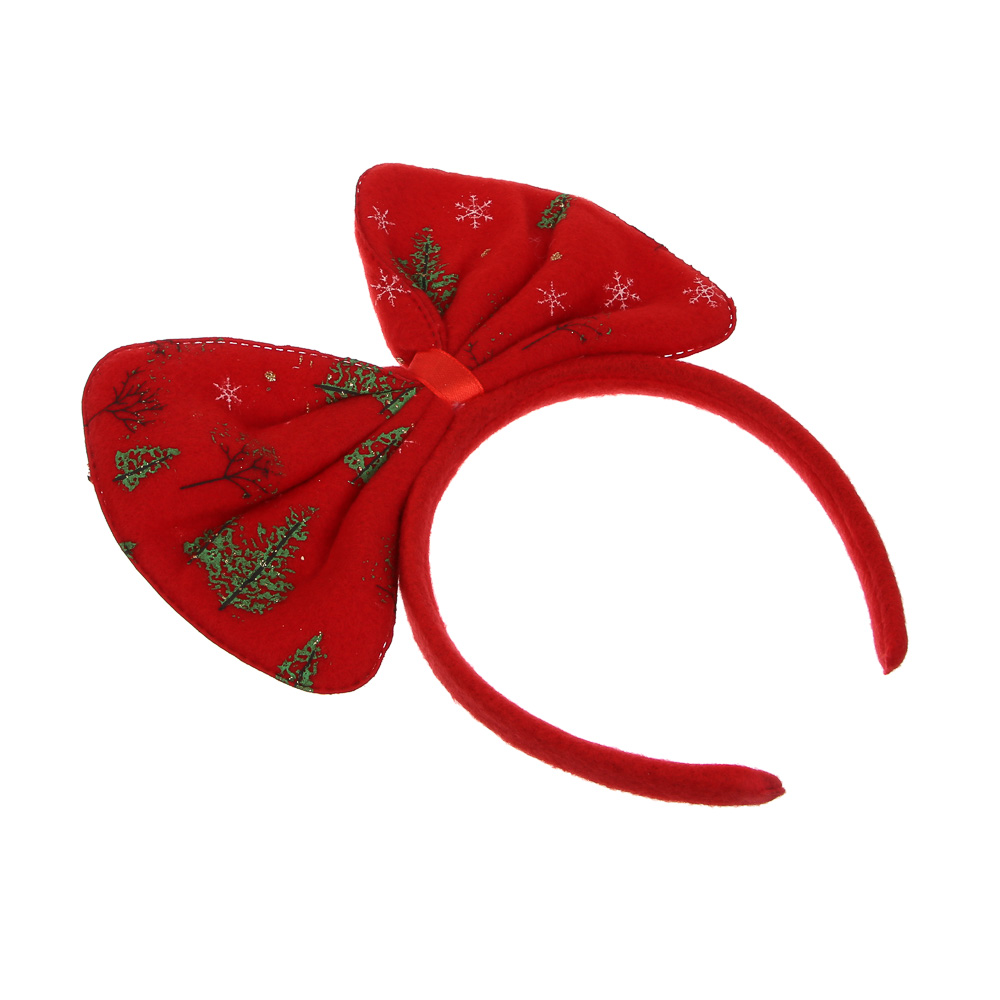 СНОУ БУМ Ободок новогодний с бантом, диаметр 12см, пластик, полиэстер, 2 дизайна - #4