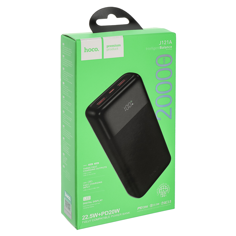 hoco. Аккумулятор мобильный модель J121A, 20000 мАч, дисплей 22,5W, цвет: черный - #1