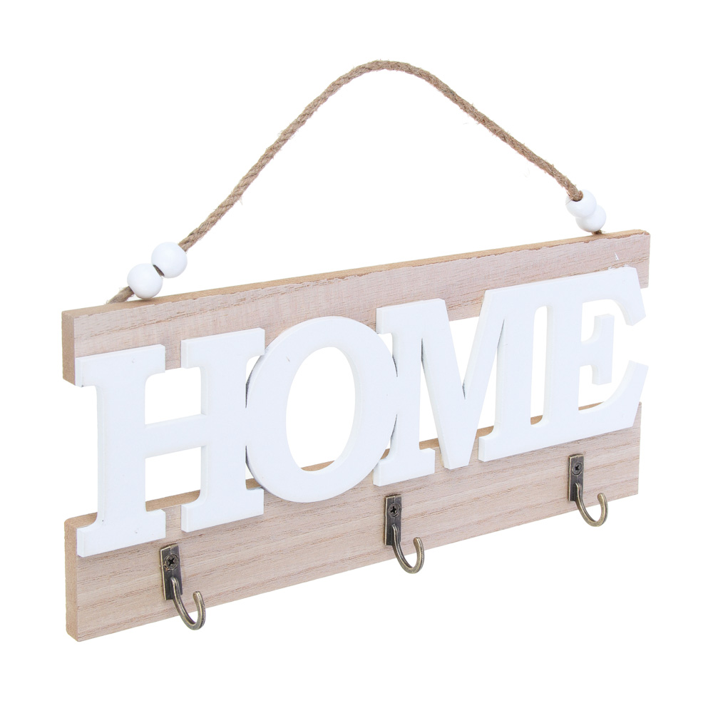 Ключница открытого типа HOME на 3 крючка, 25x3,5x11 см, МДФ, цвет белый - #2
