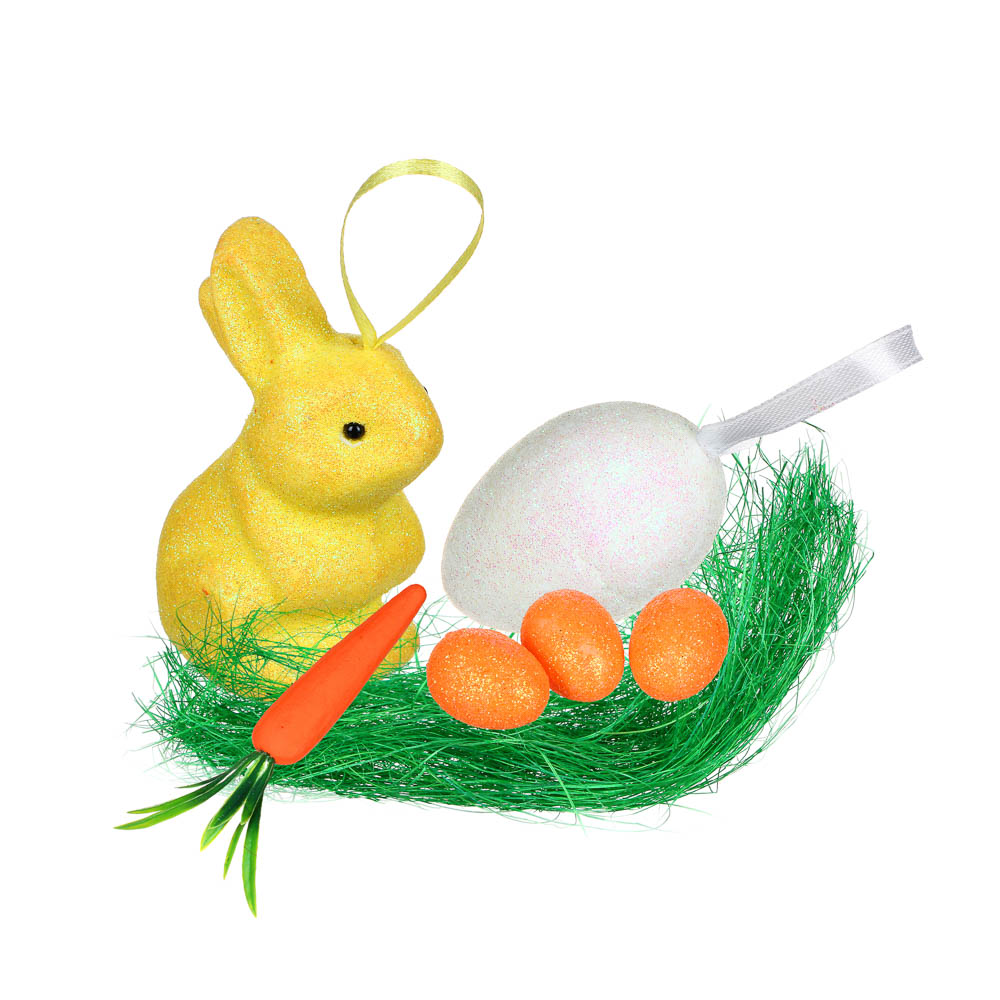 Декор Пасхальный Набор - кролик, яйца, морковка 6пр., 15х14,5см, сизаль, пенопласт, 4 вида - #2