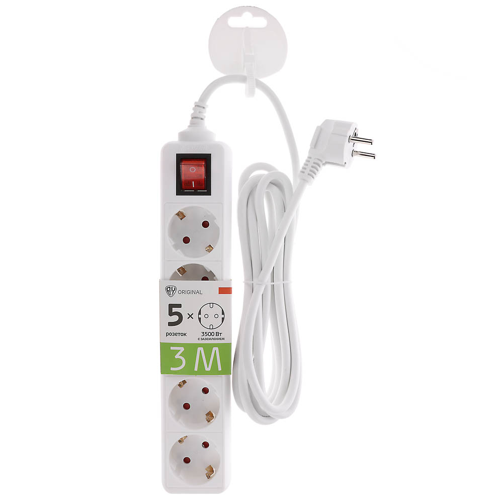Удлинитель 5 гнезд 3м BY, с зазем и выкл., евро, с защит. шторками, 16A, 3500Вт - #2