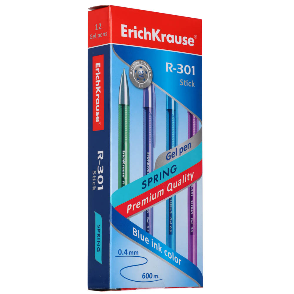 Erich Krause Ручка гелевая синяя, R-301 "Спринг Гель Стик", 0.5мм, 53348, 4 цвета корпуса - #6