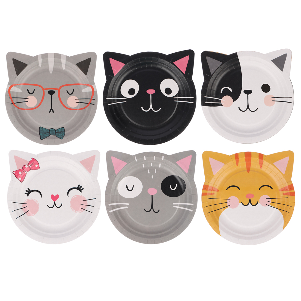 Набор бумажных тарелок Кошки с ушками, в т/у пленке, 6 шт d=180 мм - #1