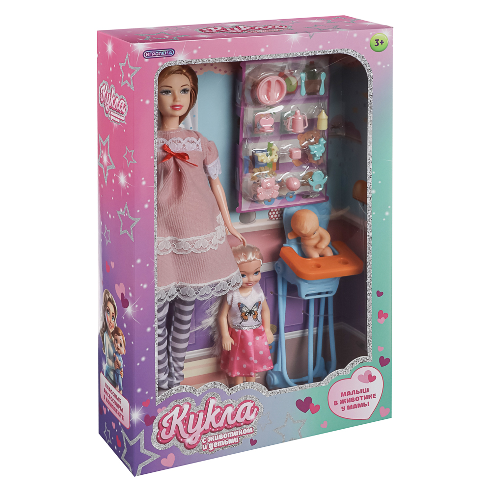 ИГРОЛЕНД Кукла 28 см с животиком и с детьми и акс., PVC, ABS, полиэстер, 21х7,1х33 см, 2 диз - #19