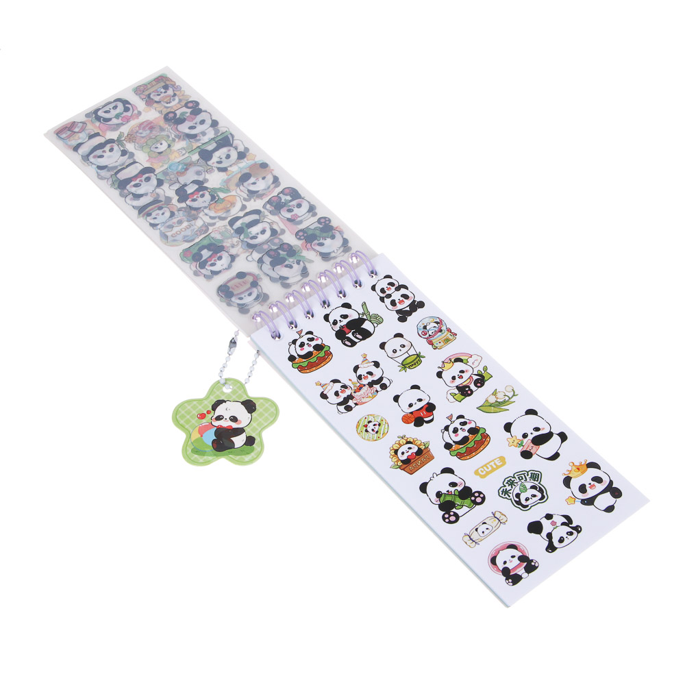 Записная книжка "Панда" 7х26см, с наклейками и брелоком, PET, бумага, 4 дизайна, шоу-бокс - #9
