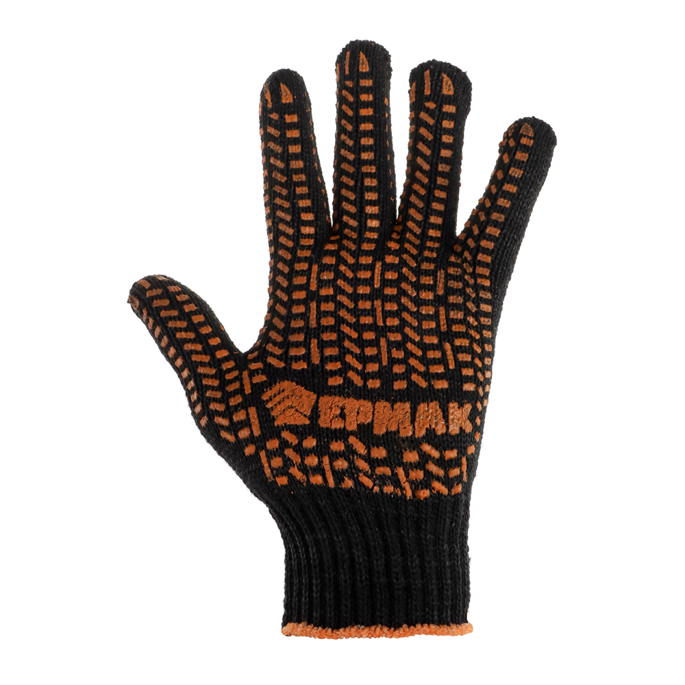 ЕРМАК Перчатки вязаные ЛЮКС х/б с ПВХ напылением, 5 нитей, черные, 62гр, 24см, подвес - #2