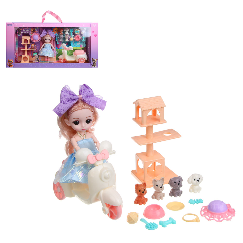 ИГРОЛЕНД Кукла 15 см с акс. и питомцами, PVC, PP, ABS, 45х8х24 см - #1