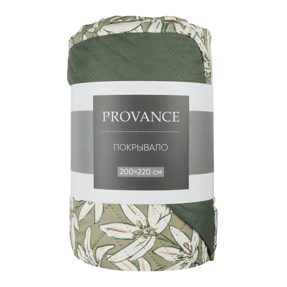 PROVANCE Эвкалипт Покрывало стеганое принтованное двустороннее 200х220см, 100% полиэстер, зеленый - #7