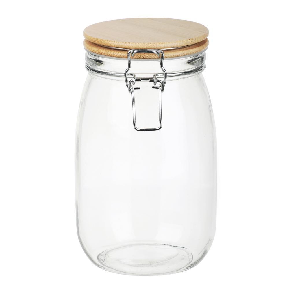 Банка для сыпучих продуктов 1000мл 11x17см, стекло, крышка бамбук - #1
