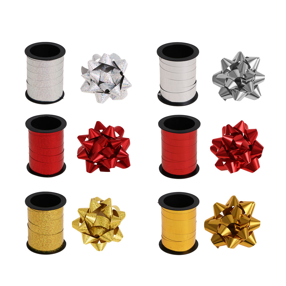 Бант шар тм Fntastic с лентой на подложке, бант 10 см, лента 10 м, ПП, 6 диз. - #1