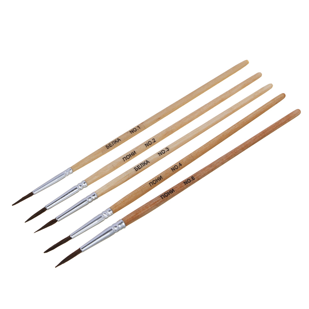 Набор кистей 5 шт: белка №1,3 волос пони № 2,4,6, в пакете с подвесом - #1