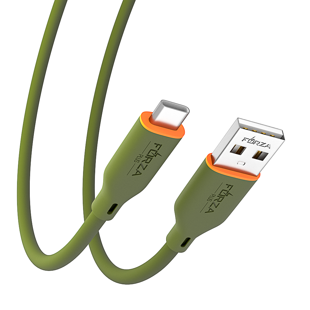 Кабель для зарядки USB(A)-Type C FORZA Олива, 1м, быстр зарядка 3А, QC, PD 20Вт, силикон., оливковый - #5