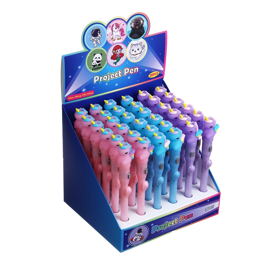 Ручка шариковая синяя с проекцией "Единорог", 3 дизайна, шоу-бокс - #7