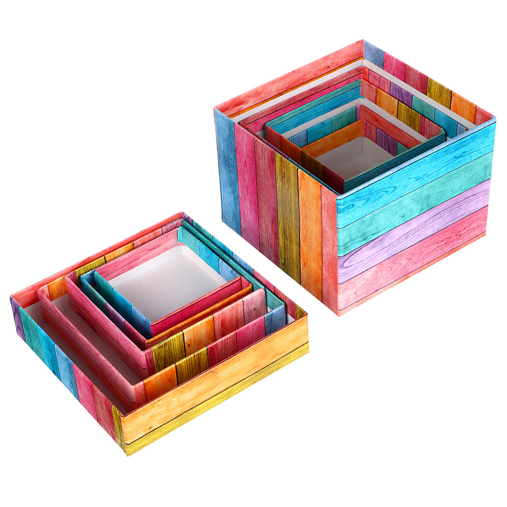 Набор квадратных коробок 5 в 1 "Кантри" (12x12x9 - 6x6x3 см) ПП-3353, бумага - #5