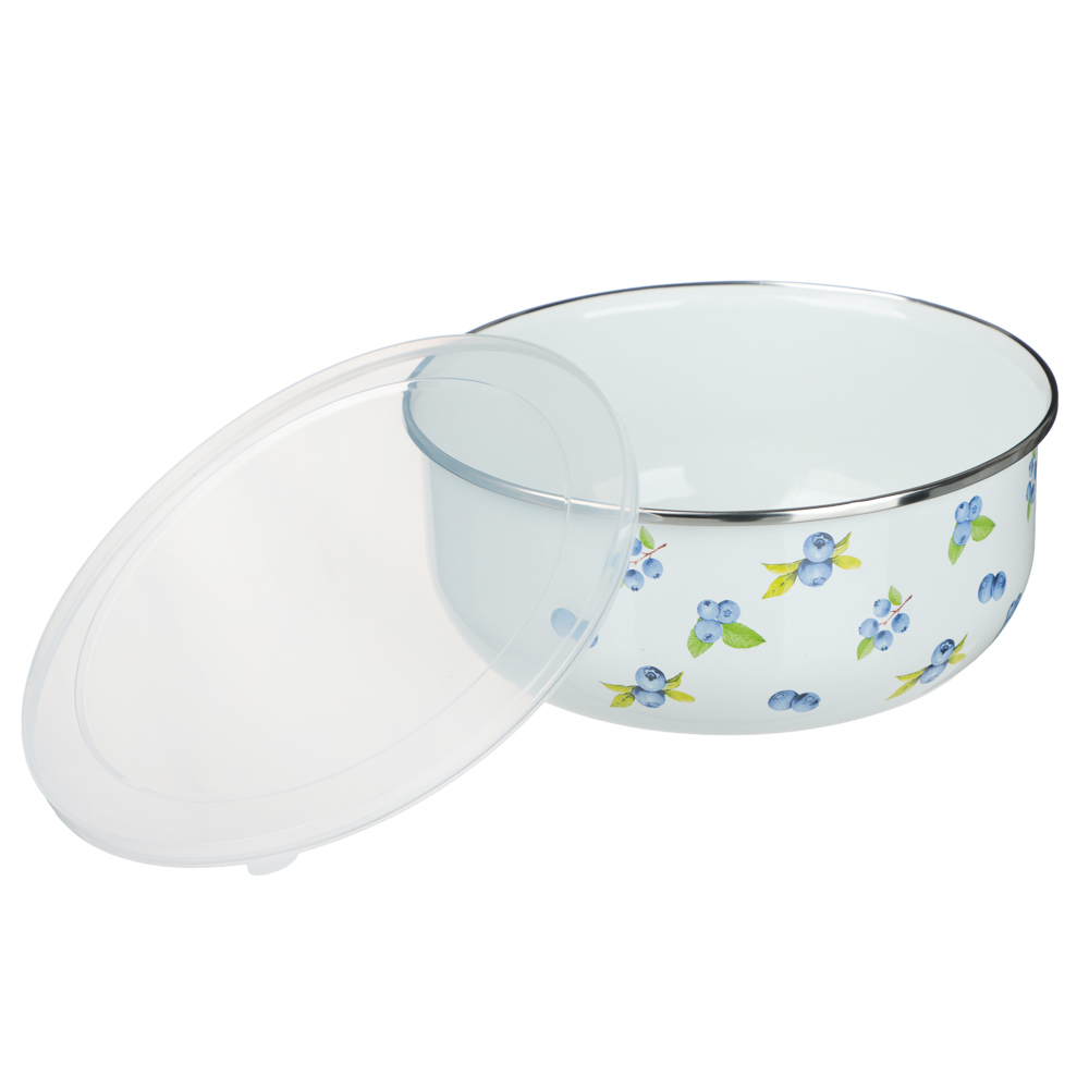 Набор эмалированных салатников с крышками, 6пр. (14/16/18см, 0,7/1,1/1,4л) "Голубика" - #5