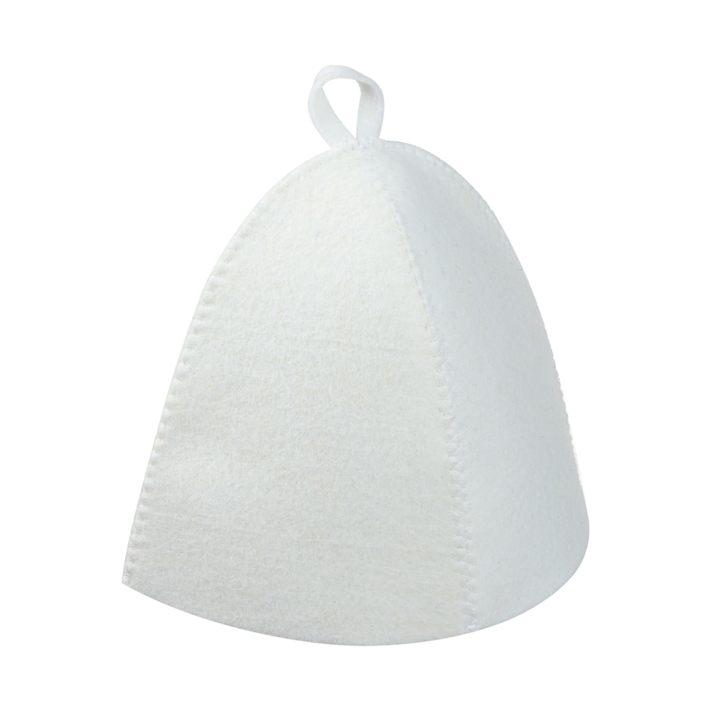 Набор банный ЭКОНОМ 2 предмета без вышивки (шапка, коврик) в пакете, войлок белый/серый - #13