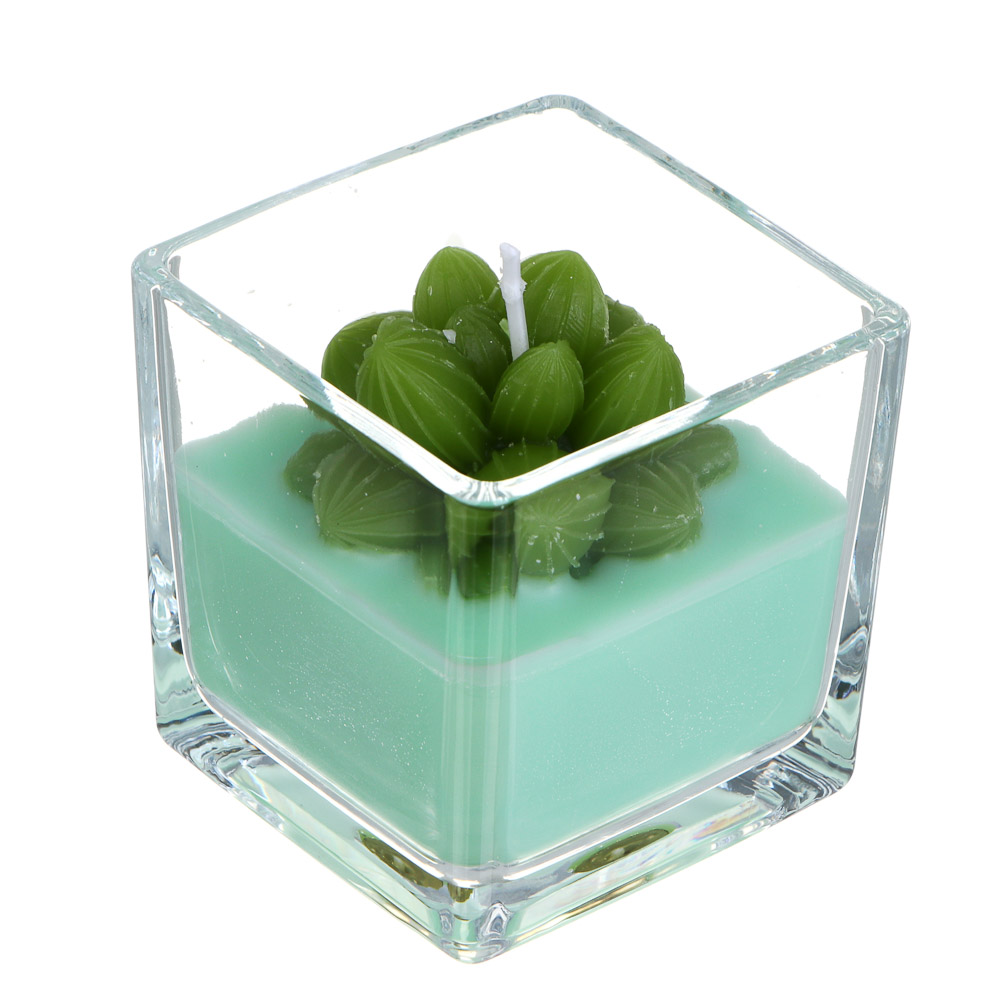 Свеча - кактус, парафин, 6x6,5 см, стеклянный подсвечник - #2