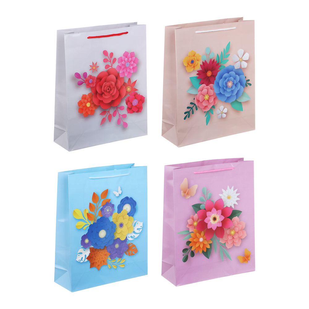 LADECOR Пакет подарочный бумажный, 26x32x9 см, 4 дизайна, Цветы - #1