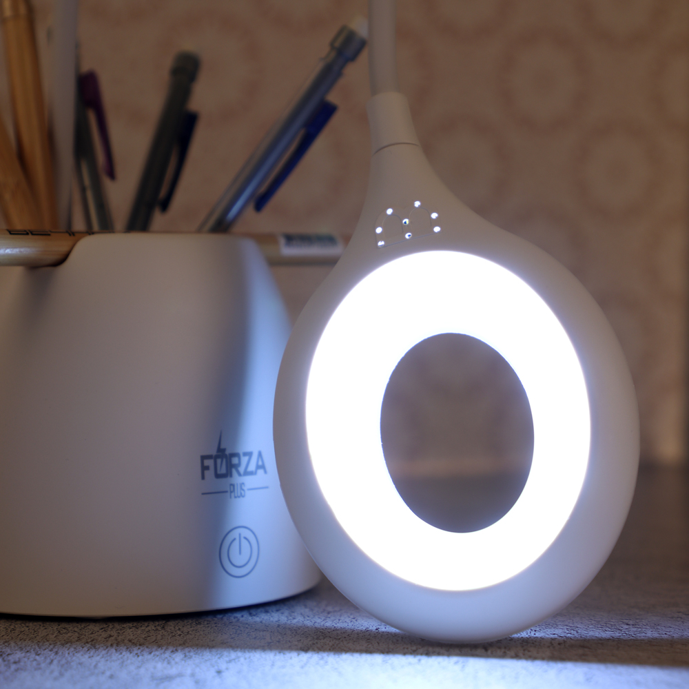 FORZA Лампа настольная, 16 LED, 6W, 600Lm, питание USB, с подставкой, кабель 1.5м, пластик, белая - #14