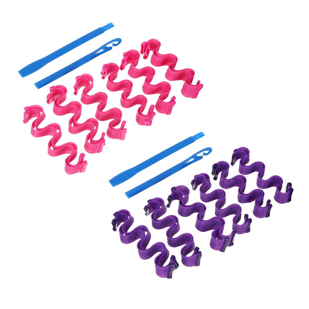 Бигуди-волны с крючком для укладки волос ЮНИLOOK, 25х3см, пластик, нейлон, 12шт, 2 цвета, ACS-70 - #1