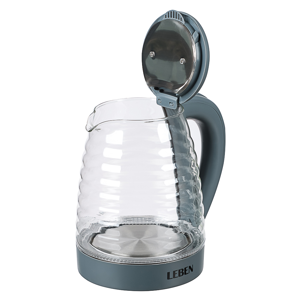 LEBEN Чайник электрический 1,8л стекло, серый, рифленое стекло - #4