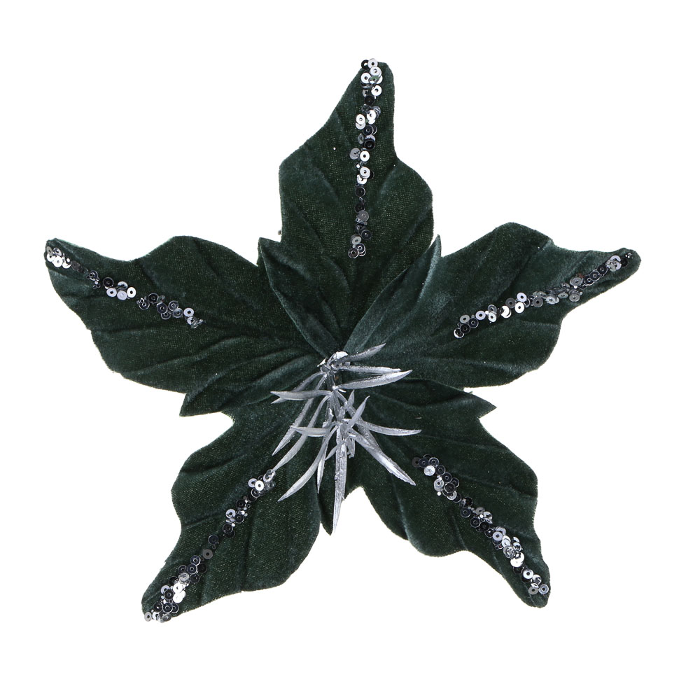 СНОУ БУМ Пуансетия 15 см на прищепке (5 лепестков), глиттер, металл, полиэстер, 26-604 - #3