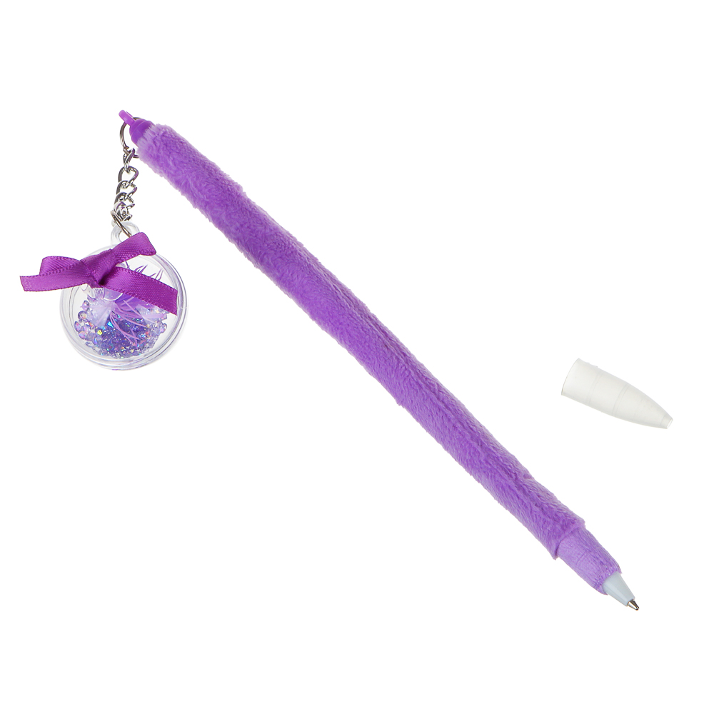 Ручка шариковая с подвеской в форме шара, корпус под плюш, 19,5см, ПЭ, металл, пластик, 4цв. корпуса - #3