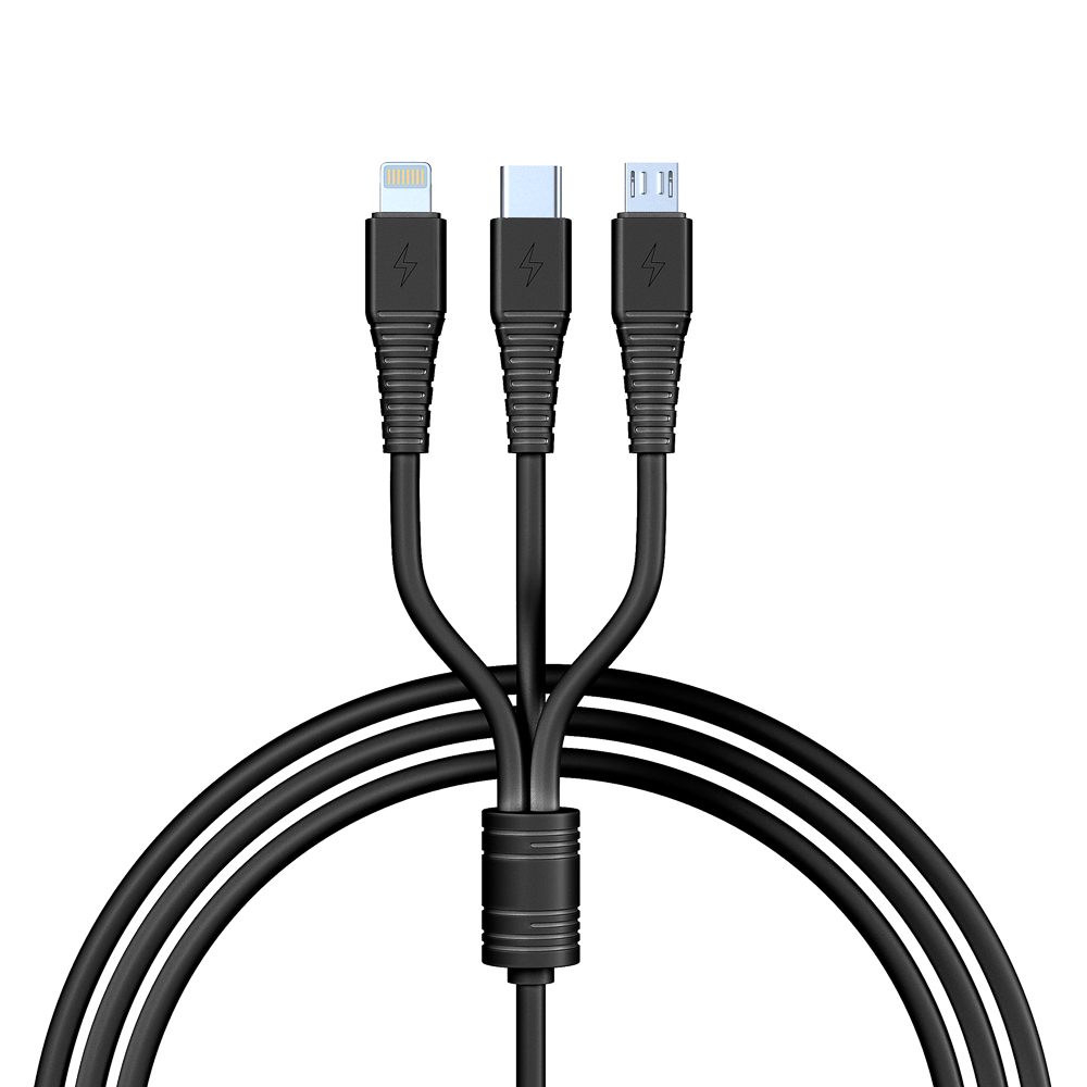 BY Кабель для зарядки 3 в 1 Классика iP/Micro USB/Type-C, 1м, 3A, черный - #1