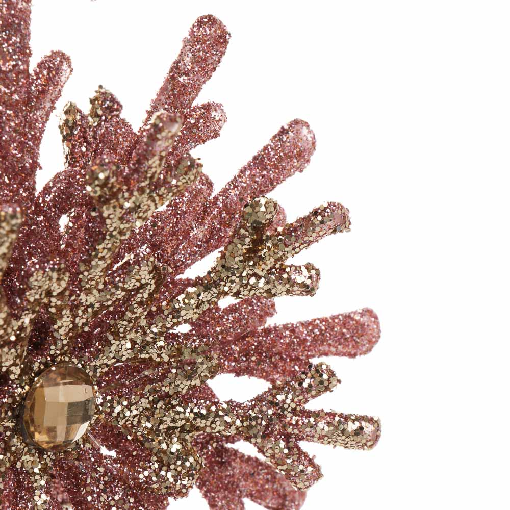 СНОУ БУМ Подвеска декоративная "Снежинка" 12 см, пластик, глиттер, розовое золото - #3